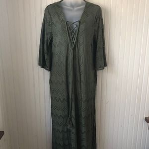 VINCE CAMUTO Retail $162 Crochet Caftan Swim Cover Up Safari Green XSmall
